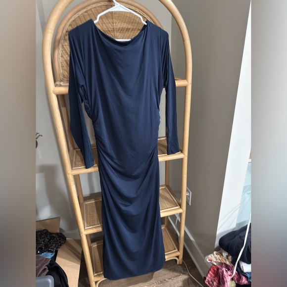 Abercrombie & Fitch Navy Long-Sleeve Draped Maxi Dress - Picture 3 of 4